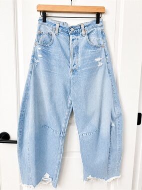 Citizens Of Humanity Light Blue Distressed Wide-Leg Jeans